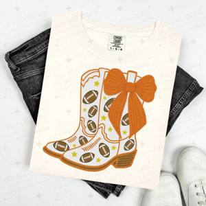 COQUETTE FOOTBALL BOOTS - ORANGE W/FAUX GLITTER - DTF TRANSFER