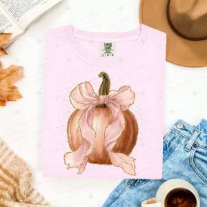 COQUETTE LACE BOW PUMPKIN - FAUX GLITTER/FAUX LACE - DTF TRANSFER