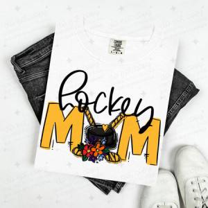 HOCKEY MOM - YELLOW/WITH FLOWER - DTF TRANSFER