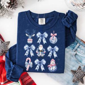 COQUETTE BLUE TOILE CHRISTMAS COLLAGE - DTF TRANSFER