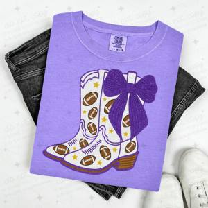 COQUETTE FOOTBALL BOOTS - PURPLE W/FAUX GLITTER - DTF TRANSFER