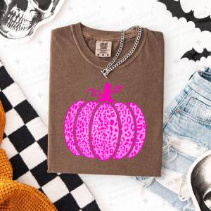 PINK ANIMAL PRINT PUMPKIN - FAUX GLITTER - DTF TRANSFER