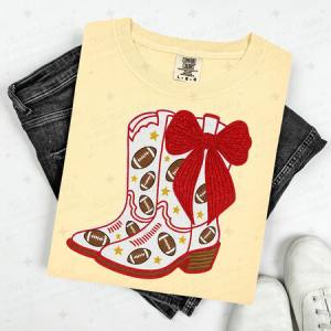 COQUETTE FOOTBALL BOOTS - RED W/FAUX GLITTER - DTF TRANSFER