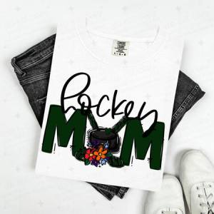 HOCKEY MOM - DARK GREEN/WITH FLOWER - DTF TRANSFER