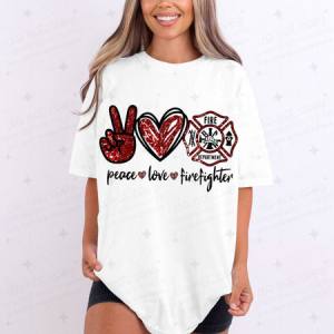 PEACE LOVE FIREFIGHTER - FAUX GLITTER - DTF TRANSFER