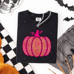 PINK AND GOLD ANIMAL PRINT PUMPKIN - FAUX GLITTER - DTF TRANSFER