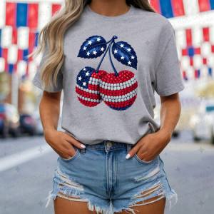 COQUETTE PATRIOTIC CHERRIES - FAUX RHINESTONES - DTF TRANSFER