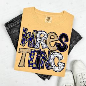 WRESTLING - NAVY BLUE/VEGAS GOLD/BLACK - DTF TRANSFER