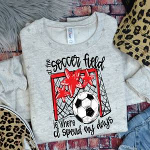 ALL THE SOCCER FIELD IS WHERE I SPEND MY DAYS - RED - DTF TRANSFER