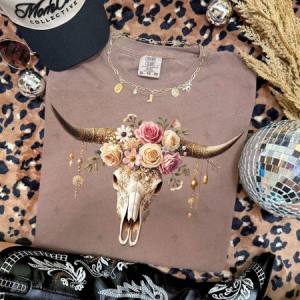FLORAL COW SKULL - DTF TRANSFER