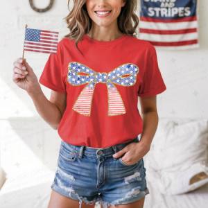 COQUETTE PATRIOTIC BOW - FAUX GLITTER - DTF TRANSFER