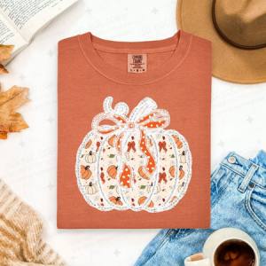 COQUETTE FALL DOODLE PUMPKIN - FAUX LACE - DTF TRANSFER