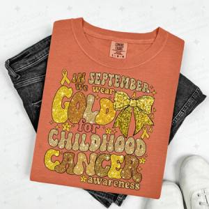 COQUETTE IN SEPTEMBER WE WEAR GOLD - FAUX SEQUIN & GLITTER - DTF TRANSFER