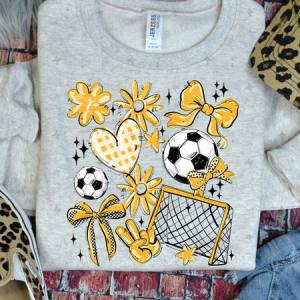 COQUETTE SOCCER GAME DAY DOODLE - YELLOW - DTF TRANSFER