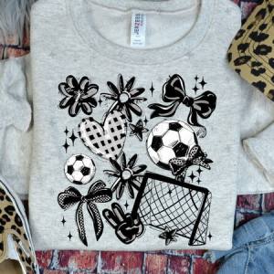 COQUETTE SOCCER GAME DAY DOODLE - BLACK - DTF TRANSFER