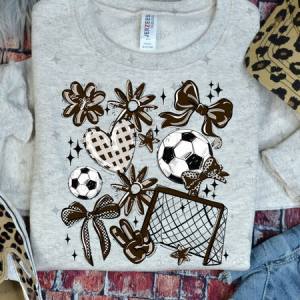 COQUETTE SOCCER GAME DAY DOODLE - BROWN - DTF TRANSFER