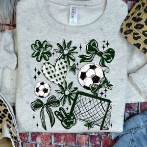 COQUETTE SOCCER GAME DAY DOODLE - DARK GREEN - DTF TRANSFER