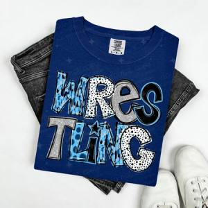 WRESTLING - COLUMBIA BLUE/SILVER/BLACK - DTF TRANSFER