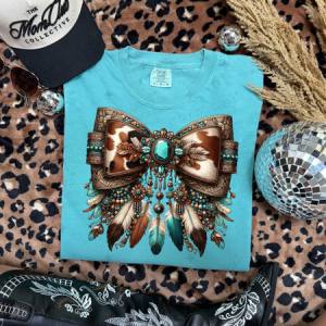 COQUETTE TURQUOISE FEATHER BOW - DTF TRANSFER