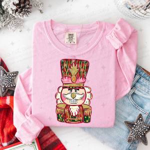 PINK, RED AND GREEN NUTCRACKER - FAUX GLITTER - DTF TRANSFER