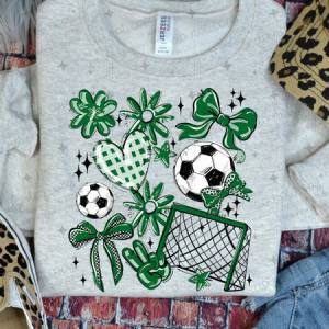 COQUETTE SOCCER GAME DAY DOODLE - KELLY GREEN - DTF TRANSFER