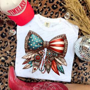 COQUETTE AMERICAN FLAG FEATHER BOW - DTF TRANSFER