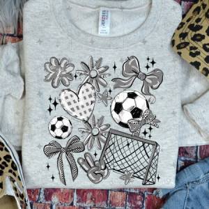 COQUETTE SOCCER GAME DAY DOODLE - GRAY - DTF TRANSFER