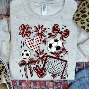 COQUETTE SOCCER GAME DAY DOODLE - MAROON - DTF TRANSFER