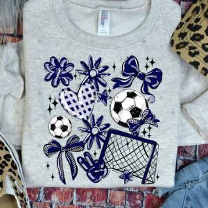 COQUETTE SOCCER GAME DAY DOODLE - NAVY - DTF TRANSFER