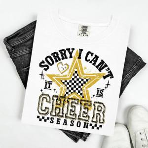SORRY I CAN'T IT IS CHEER SEASON - BLACK/GOLD - DTF TRANSFER