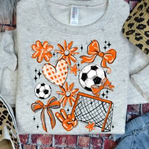 COQUETTE SOCCER GAME DAY DOODLE - ORANGE - DTF TRANSFER