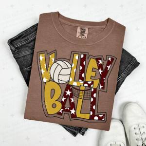 VOLLEYBALL DOODLE - MAROON/VEGAS GOLD - DTF TRANSFER