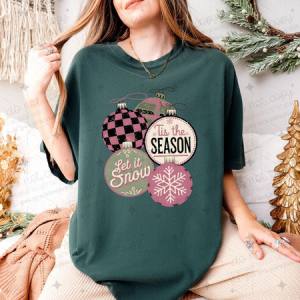 TIS THE SEASON LET IT SNOW ORNAMENTS - DTF TRANSFER