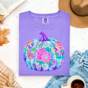 BRIGHT FLORAL PUMPKIN - DTF TRANSFER