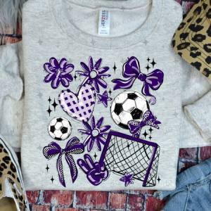 COQUETTE SOCCER GAME DAY DOODLE - PURPLE - DTF TRANSFER
