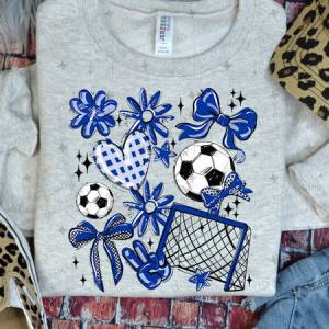 COQUETTE SOCCER GAME DAY DOODLE - ROYAL BLUE - DTF TRANSFER