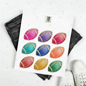 COLORFUL FOOTBALLS - FAUX GLITTER - DTF TRANSFER
