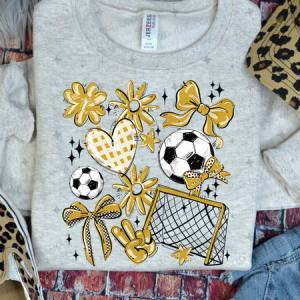 COQUETTE SOCCER GAME DAY DOODLE - VEGAS GOLD - DTF TRANSFER