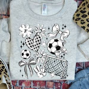 COQUETTE SOCCER GAME DAY DOODLE - WHITE - DTF TRANSFER