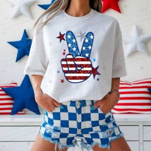 PATRIOTIC PEACE SIGN - FAUX GLITTER - DTF TRANSFER