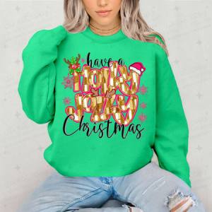 HAVE A HOLLY JOLLY CHRISTMAS - FAUX CHENILLE/FAUX GLITTER - DTF TRANSFER