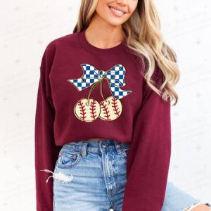 COQUETTE BASEBALL CHERRIES - FAUX GLITTER - DTF TRANSFER