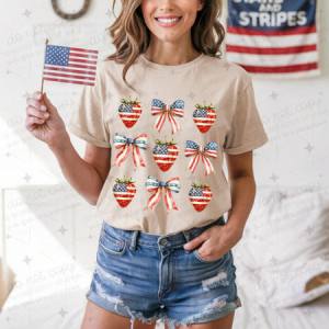 COQUETTE PATRIOTIC STRAWBERRIES & BOWS GRID - DTF TRANSFER
