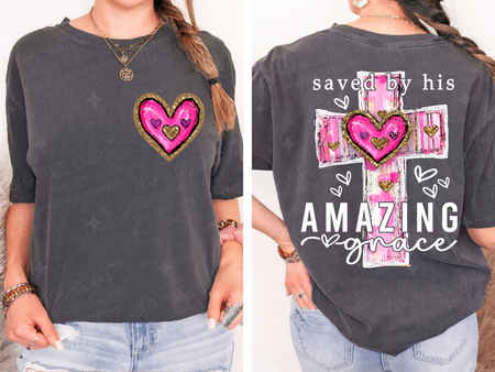 SAVED BY HIS AMAZING GRACE - FRONT+BACK - DTF TRANSFER