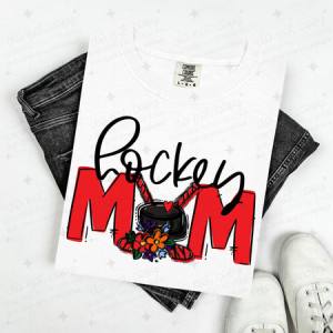 HOCKEY MOM - RED/WITH FLOWER - DTF TRANSFER
