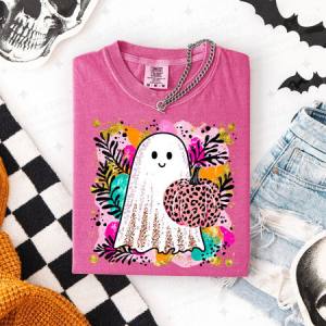 BRIGHT GHOST AND PUMPKIN - FAUX GLITTER - DTF TRANSFER