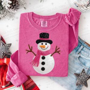 SNOWMAN - FAUX RHINESTONES/FAUX EMBROIDERY - DTF TRANSFER