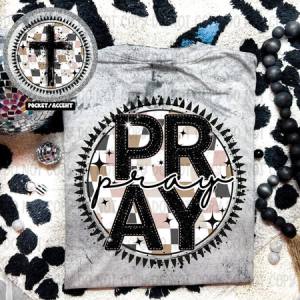 PRAY CHECKERED CIRCLE - FRONT+BACK - DTF TRANSFER