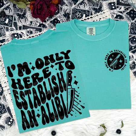 AN ALIBI - FRONT+BACK - DTF TRANSFER