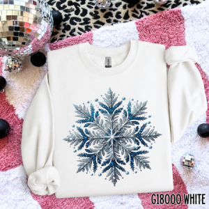 BLUE FAUX GLITTER SNOWFLAKE - DTF TRANSFER